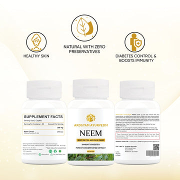 AROGYAM AYURVEDM NEEM CAPLETS | Azadirachta Indica Extract | Supports Detoxification | Helps in  Strengthens Immunity & Nourishes Skin