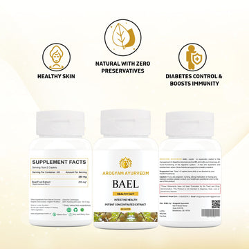 AROGYAM AYURVEDM BAEL CAPLETS | Bilva Powder Extract(Aegle Marmelos) | Natural Stomach Health Supplement